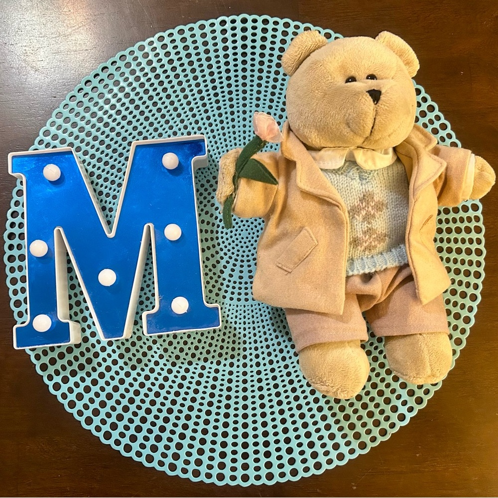 2006 Starbucks Coffee Bearista Bear Plush Boy With Pink Rose 45th Edition, Used
